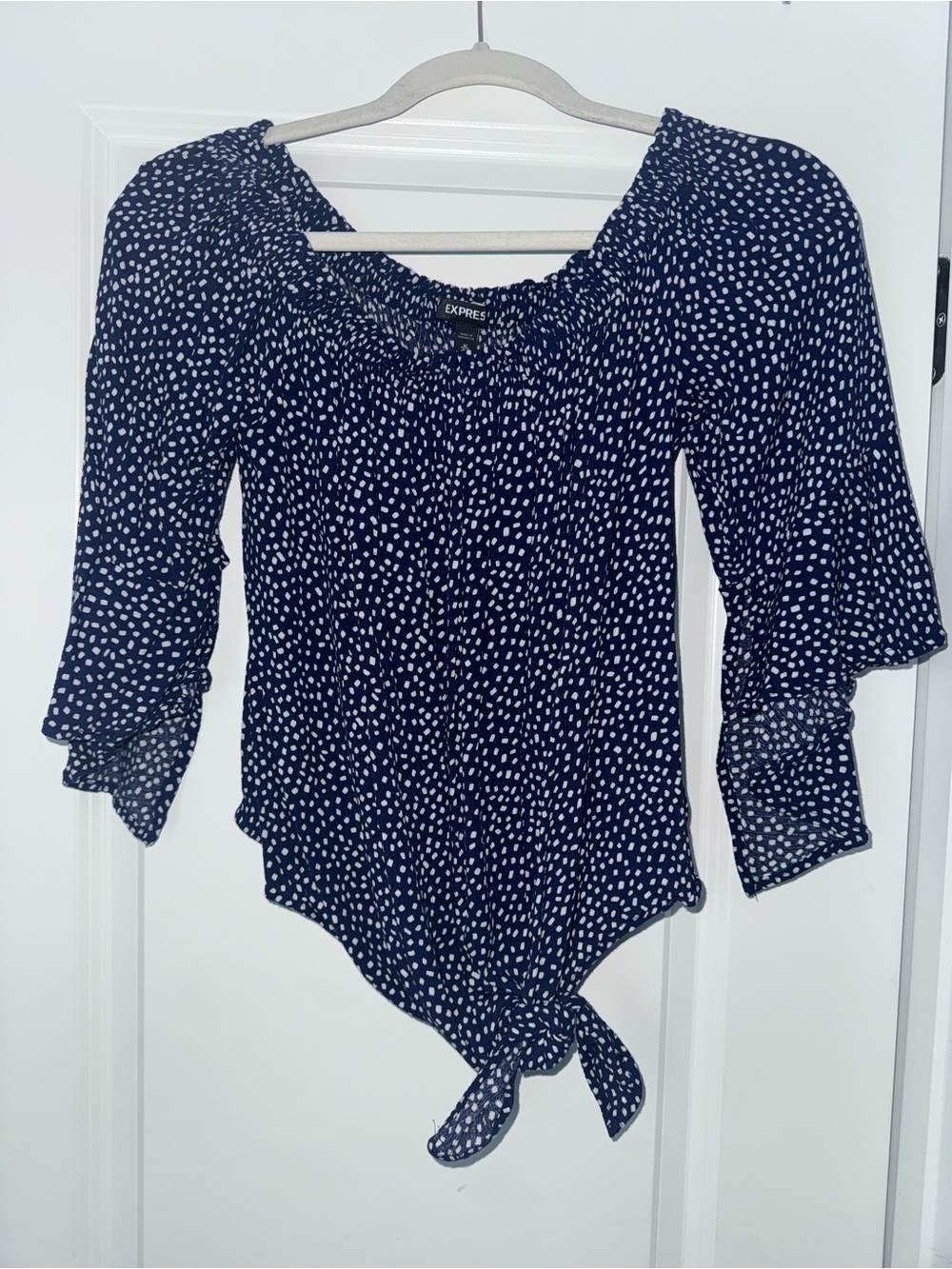 Express Navy Blue and White Dot Tunic Top